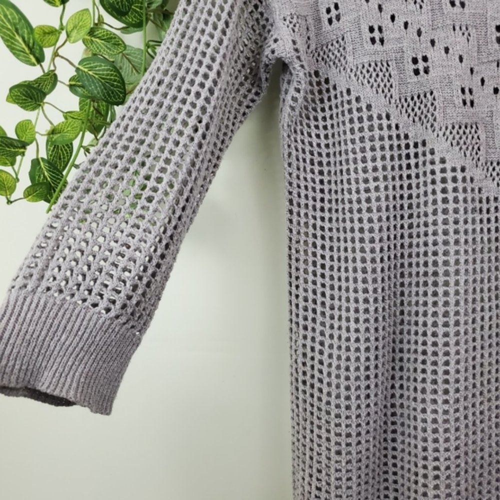 American Eagle Geometric Casual Open Knit Boho Long Sleeve Sweater Grey medium - Picture 6 of 9